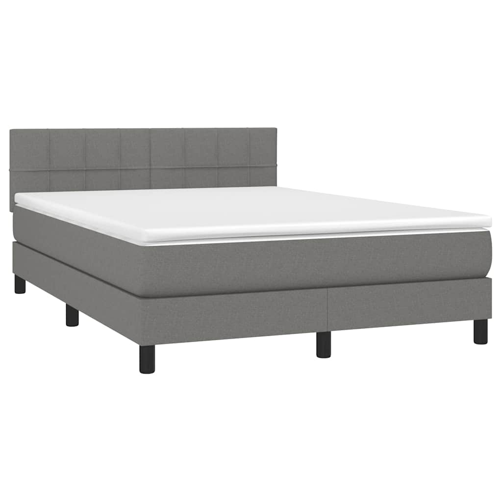 Box Spring Bed with Mattress&LED Dark Grey 137x190 cm Full Fabric