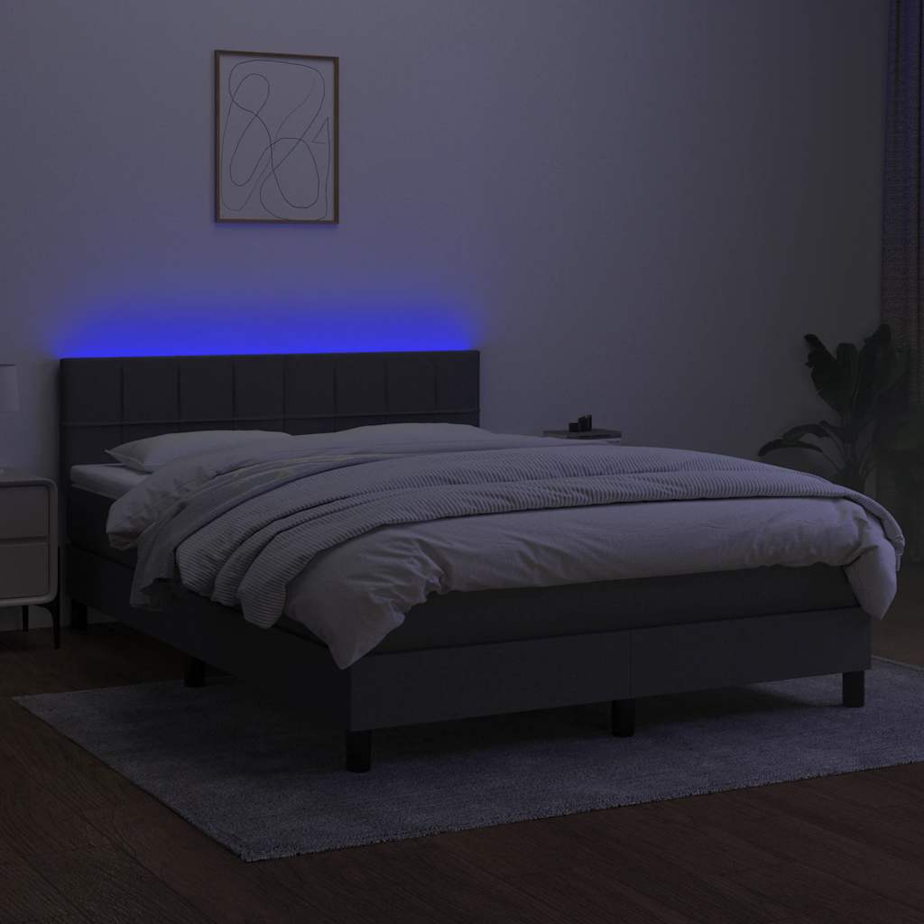Box Spring Bed with Mattress&LED Dark Grey 137x190 cm Full Fabric