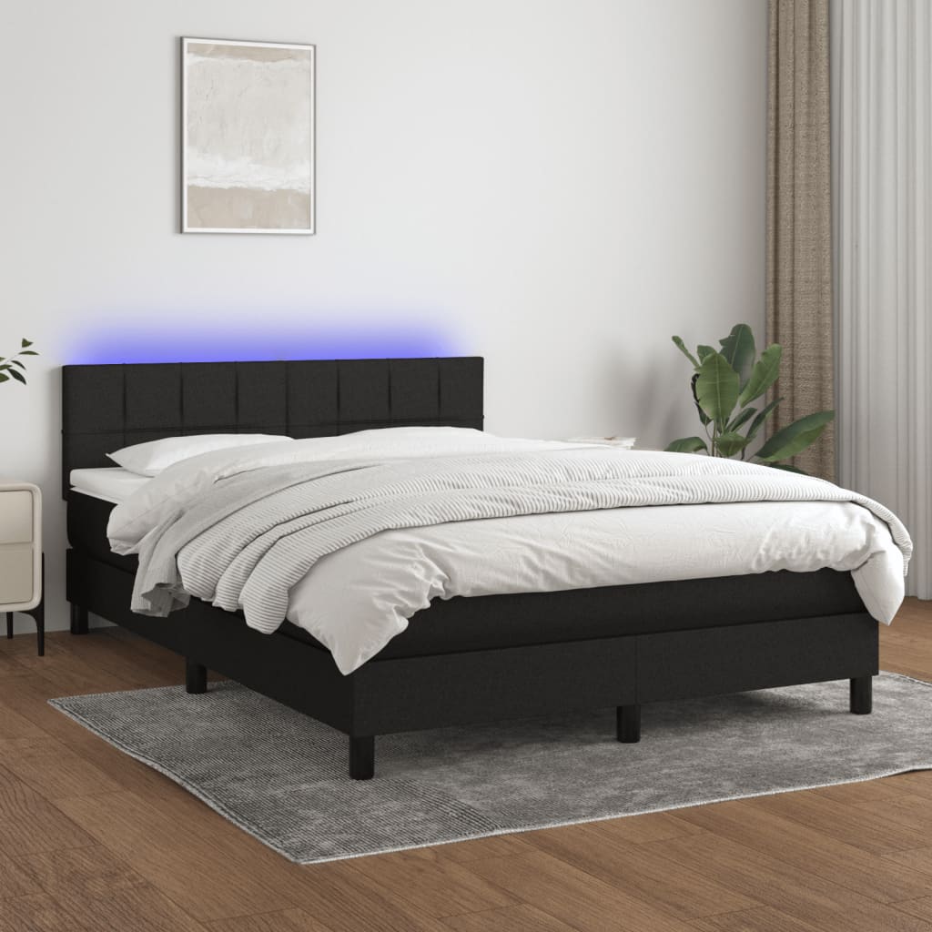 Box Spring Bed with Mattress&LED Black 137x190 cm Full Fabric