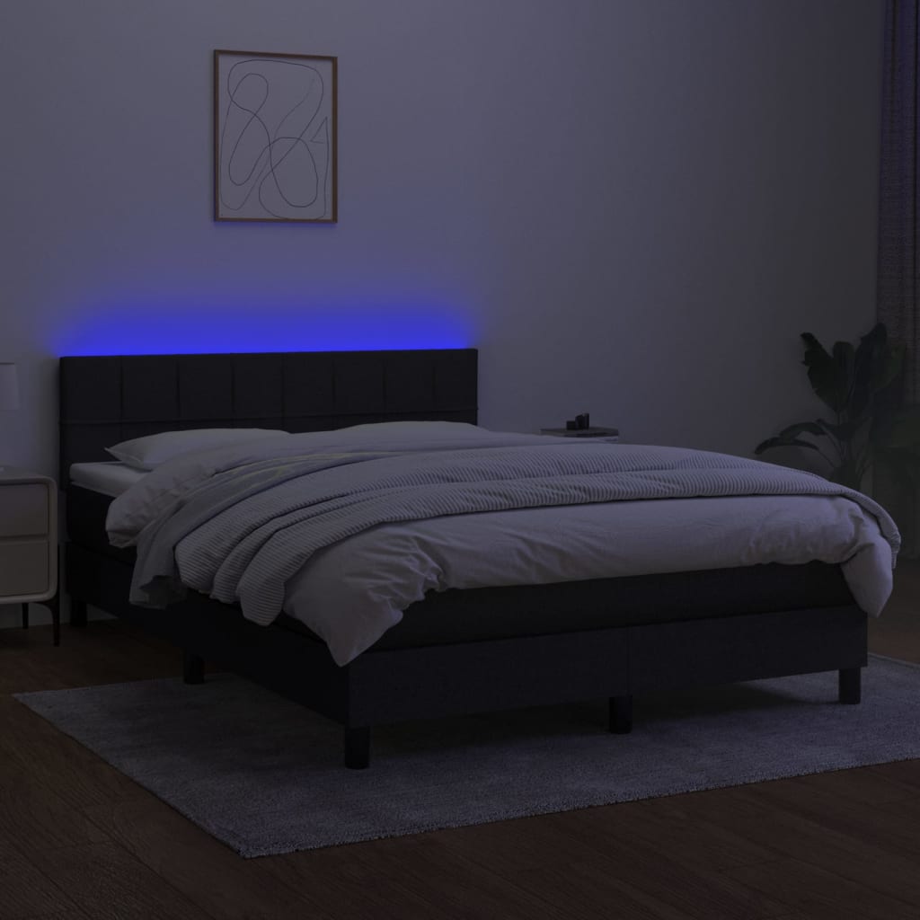 Box Spring Bed with Mattress&LED Black 137x190 cm Full Fabric