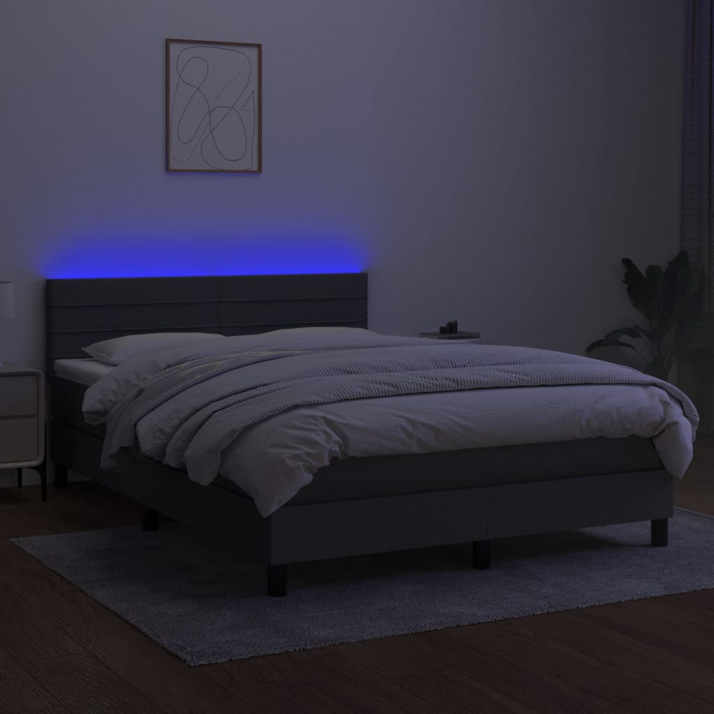 Box Spring Bed with Mattress&LED Dark Grey 137x190 cm Full Fabric