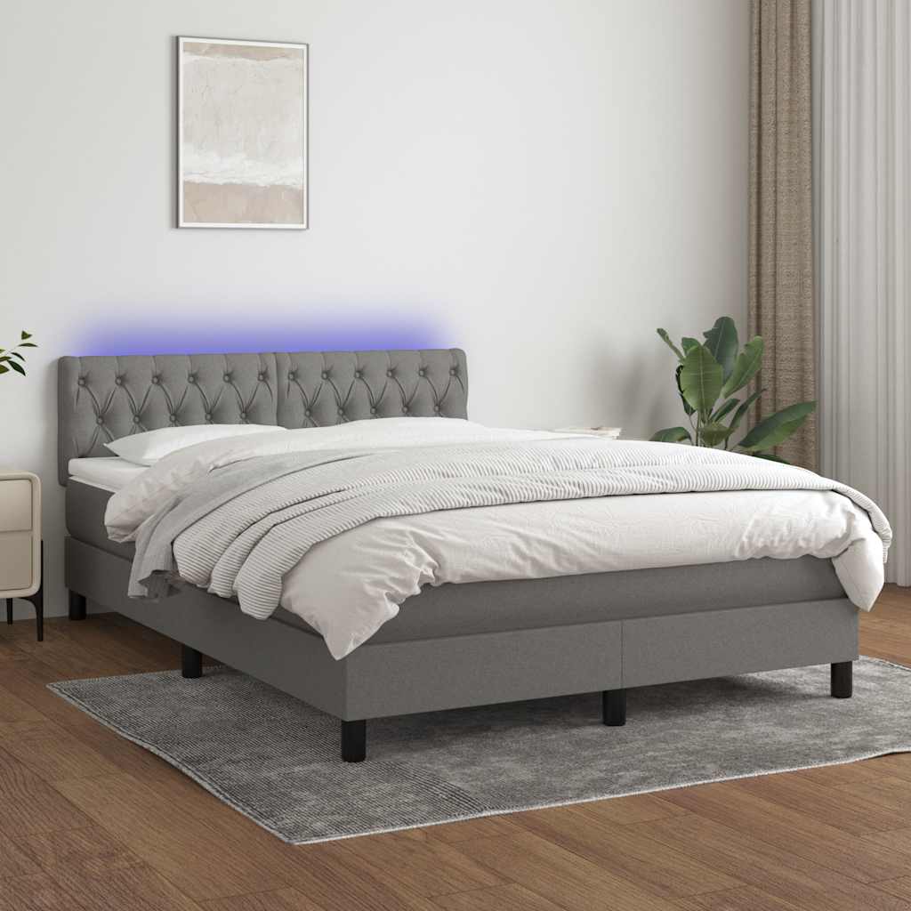 Box Spring Bed with Mattress&LED Dark Grey 137x190 cm Full Fabric