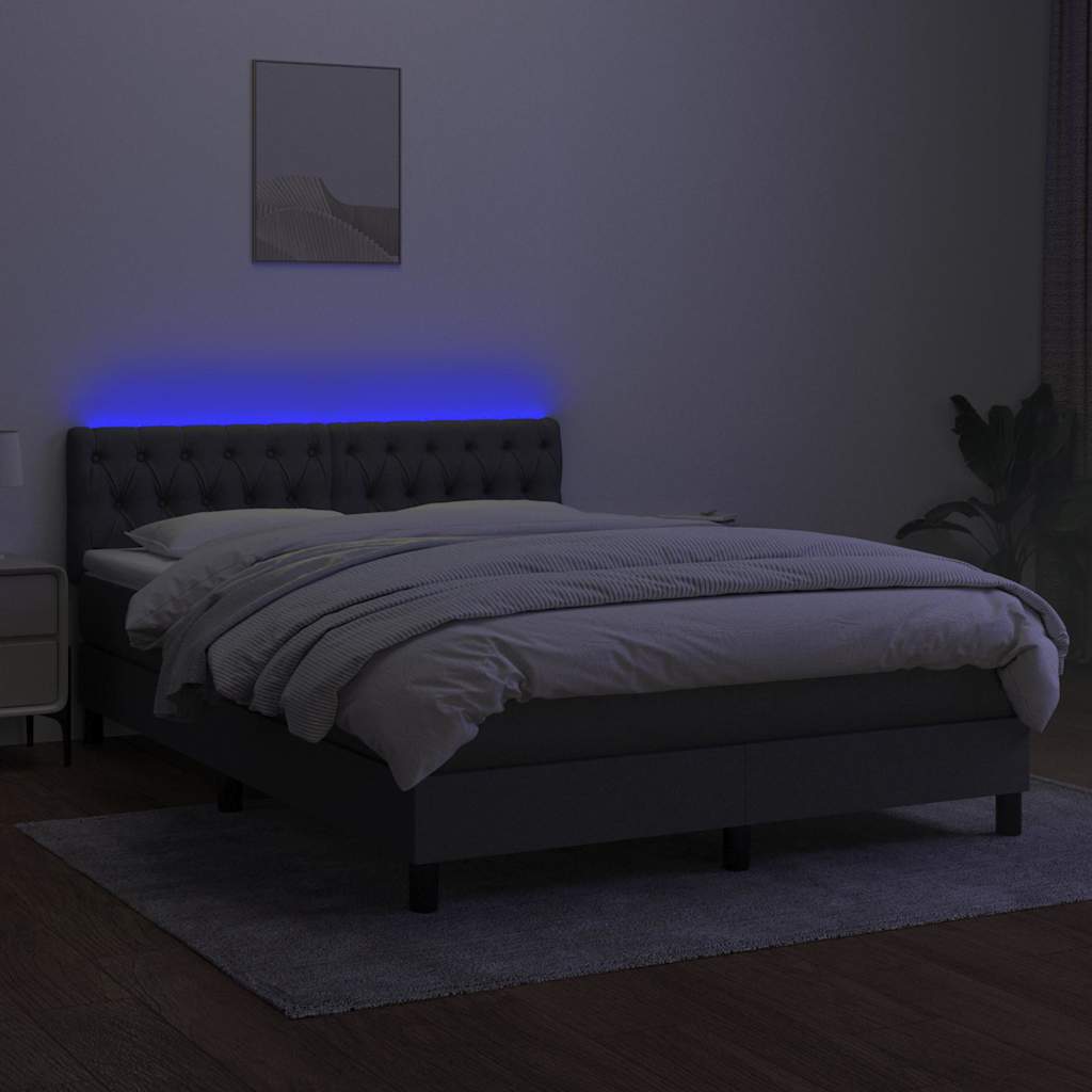 Box Spring Bed with Mattress&LED Dark Grey 137x190 cm Full Fabric