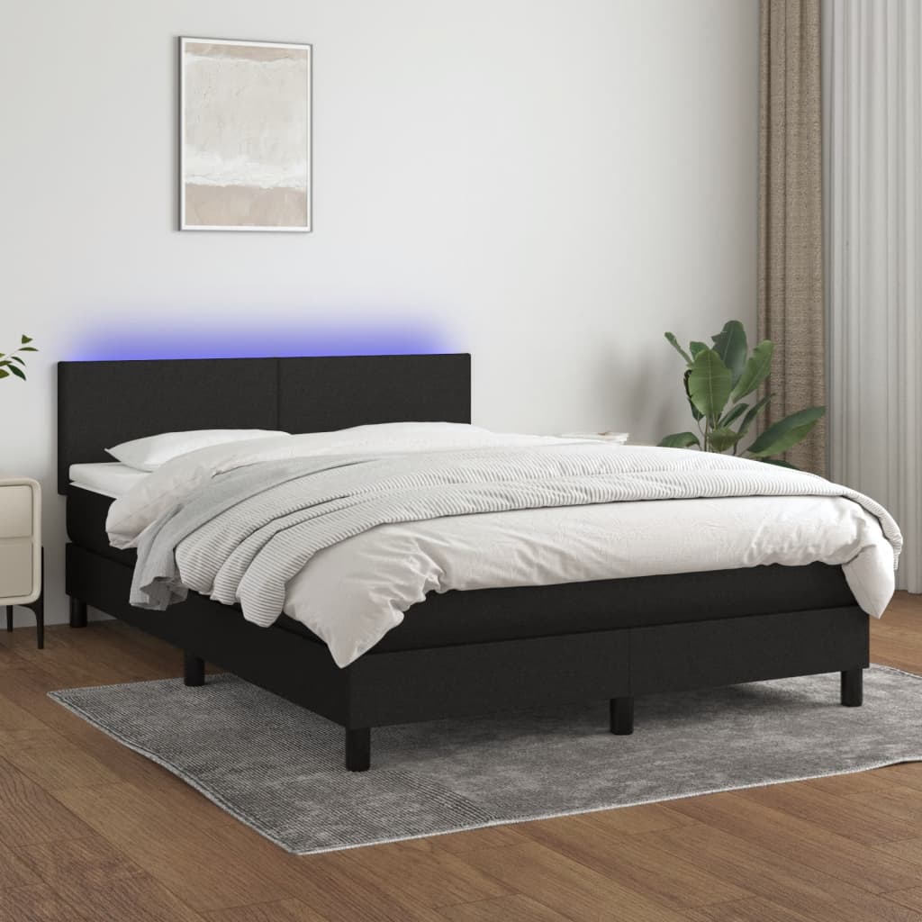 Box Spring Bed with Mattress&LED Black 152x203 cm Queen Fabric