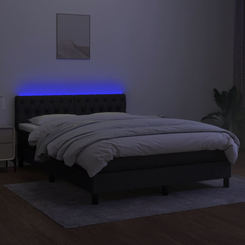 Box Spring Bed with Mattress&LED Black 152x203 cm Queen Fabric