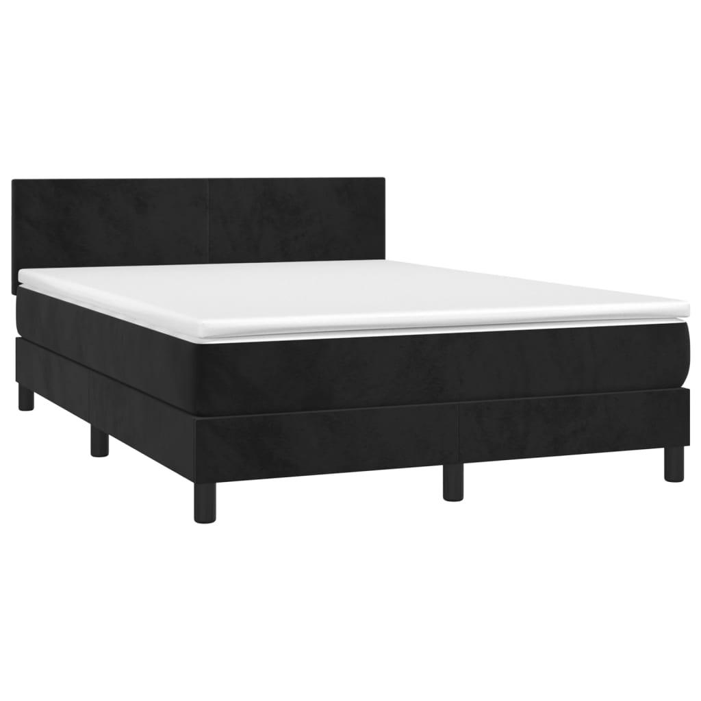 Box Spring Bed with Mattress&LED Black 137x190 cm Full Velvet