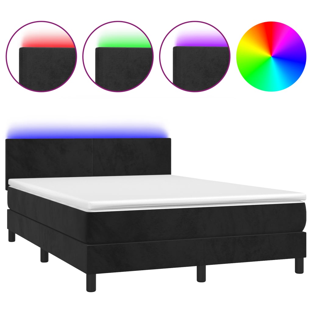 Box Spring Bed with Mattress&LED Black 137x190 cm Full Velvet