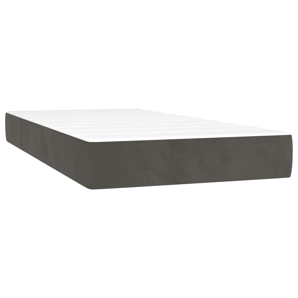 Box Spring Bed with Mattress&LED Dark Grey 107x203 cm King Single Size Velvet