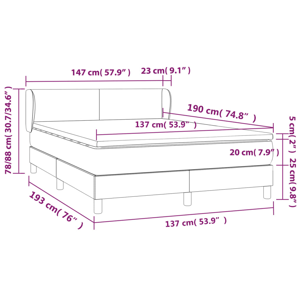 Box Spring Bed with Mattress Dark Grey 137x190 cm Fabric