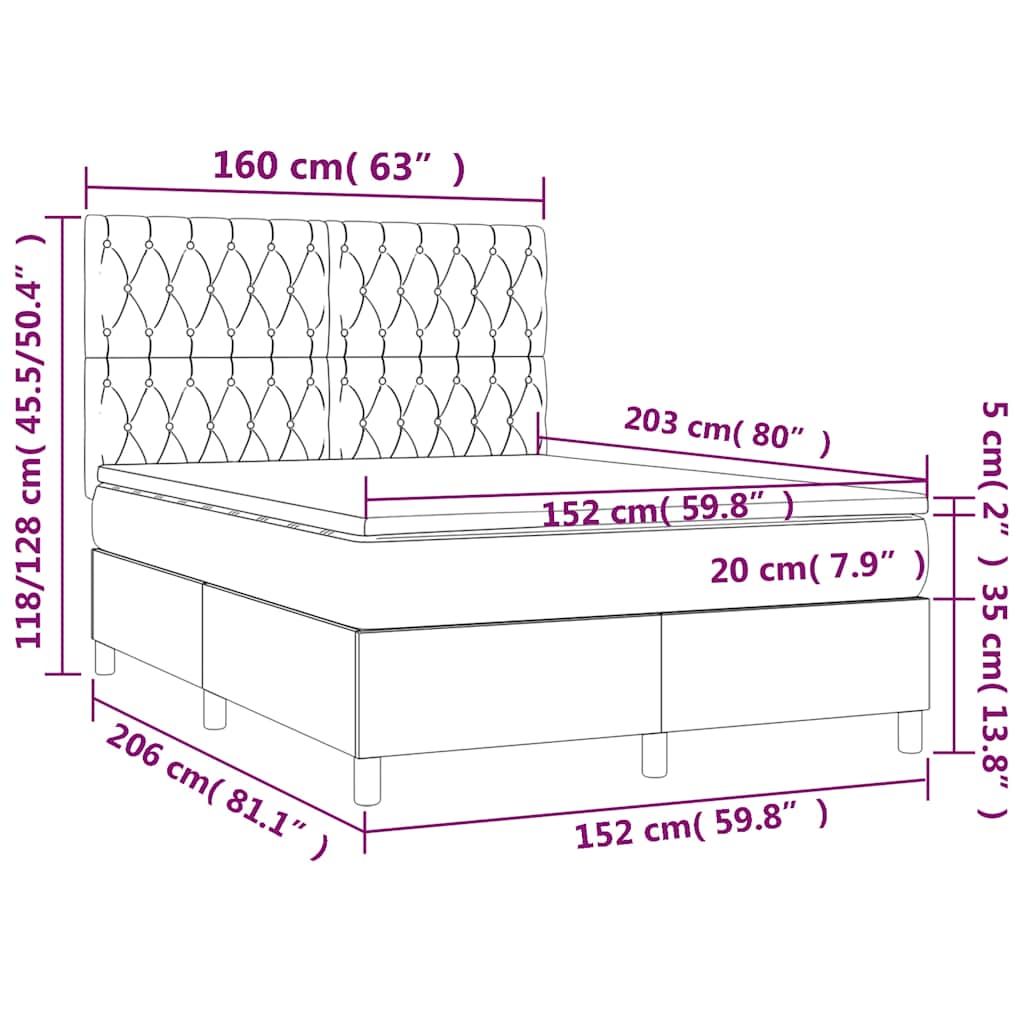 Box Spring Bed with Mattress Black 153x203 cm Queen Size Velvet