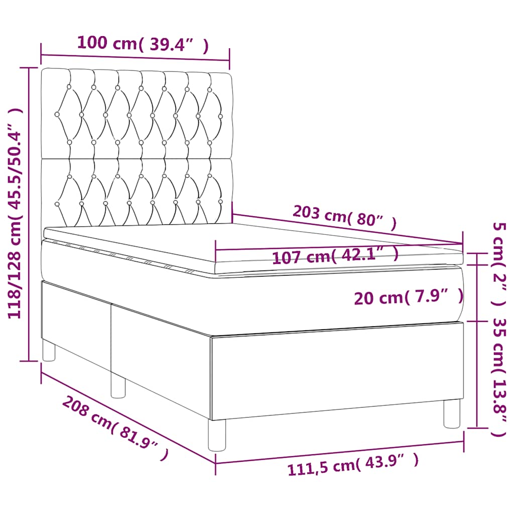 Box Spring Bed with Mattress Black 106x203 cm King Single Size Velvet