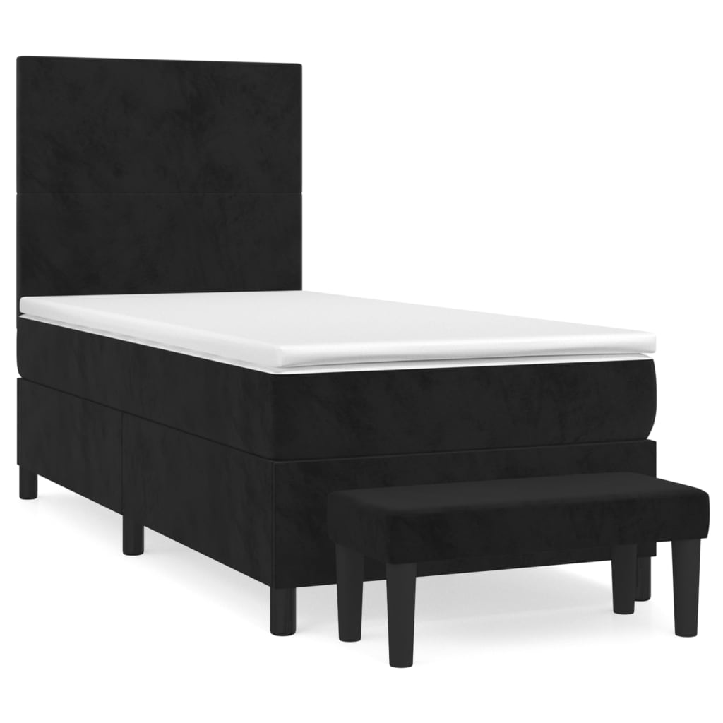 Box Spring Bed with Mattress Black 107x203 cm King Single Size Velvet