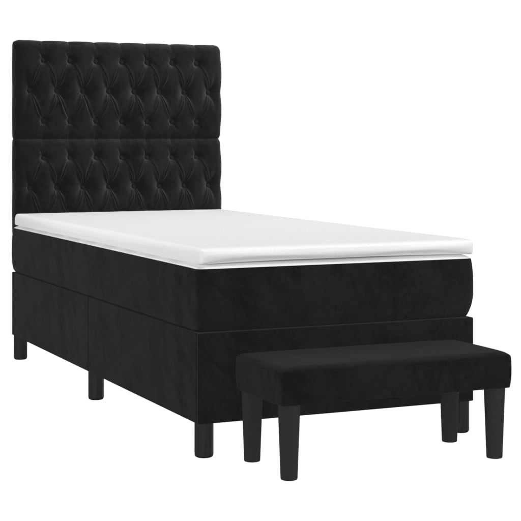 Box Spring Bed with Mattress Black 107x203 cm King Single Size Velvet