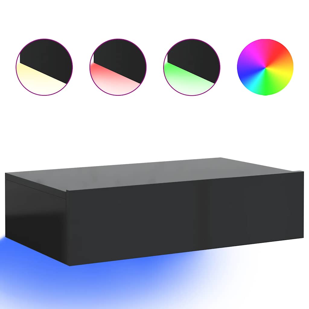 TV Cabinet with LED Lights Gloss Black 60x35x15.5 cm