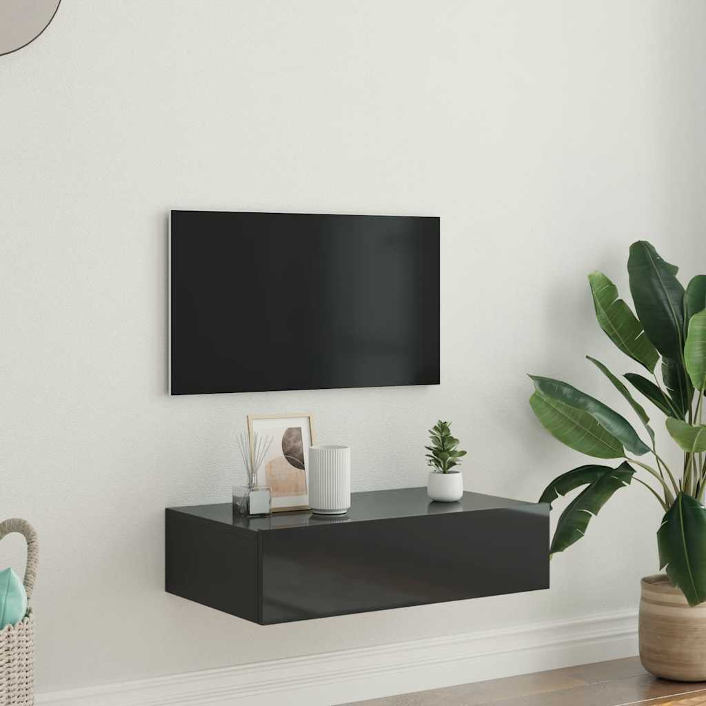 TV Cabinet with LED Lights Gloss Black 60x35x15.5 cm