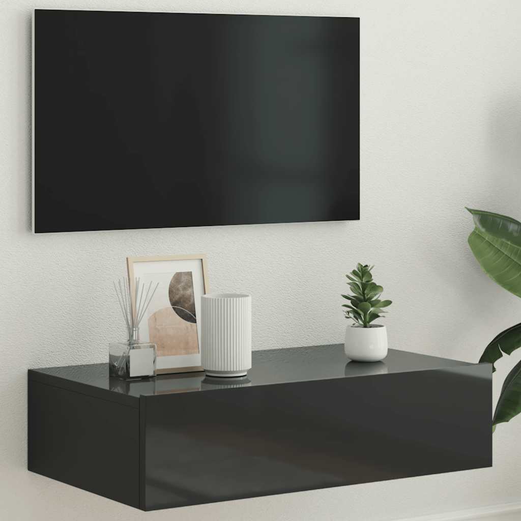 TV Cabinet with LED Lights Gloss Black 60x35x15.5 cm