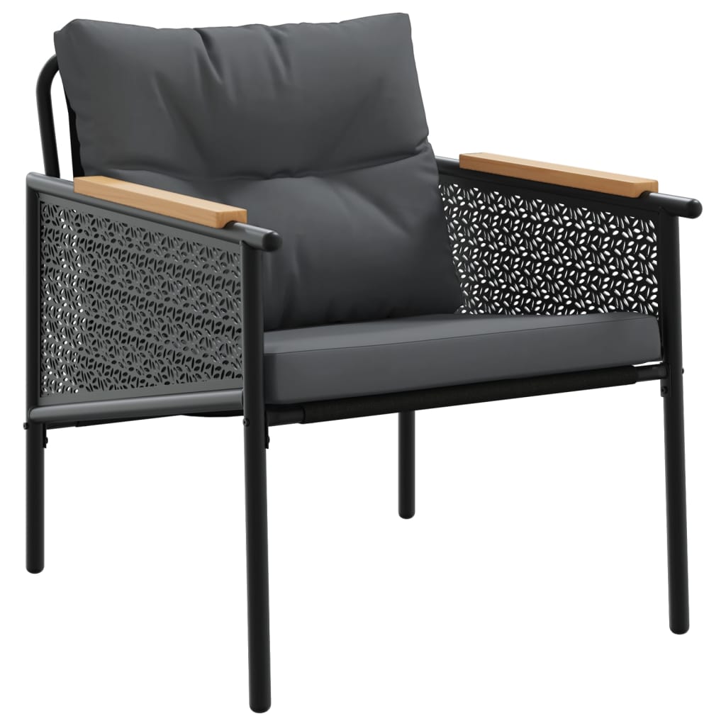 3 Piece Balcony Furniture Set with Cushions Black Steel