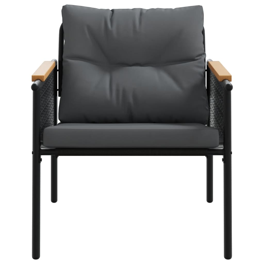 3 Piece Balcony Furniture Set with Cushions Black Steel