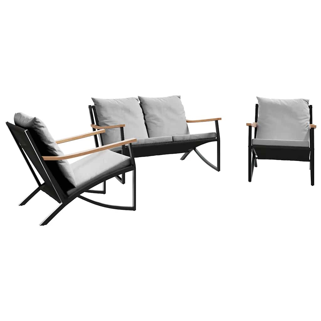 3 Piece Balcony Furniture Set with Cushions Black Steel