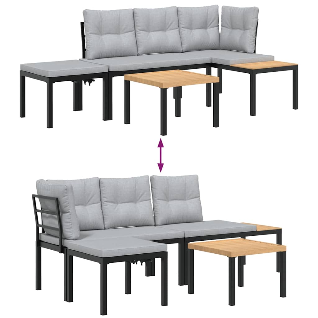 Garden Bench Set with Cushions 4 pcs Black Powder-coated Steel