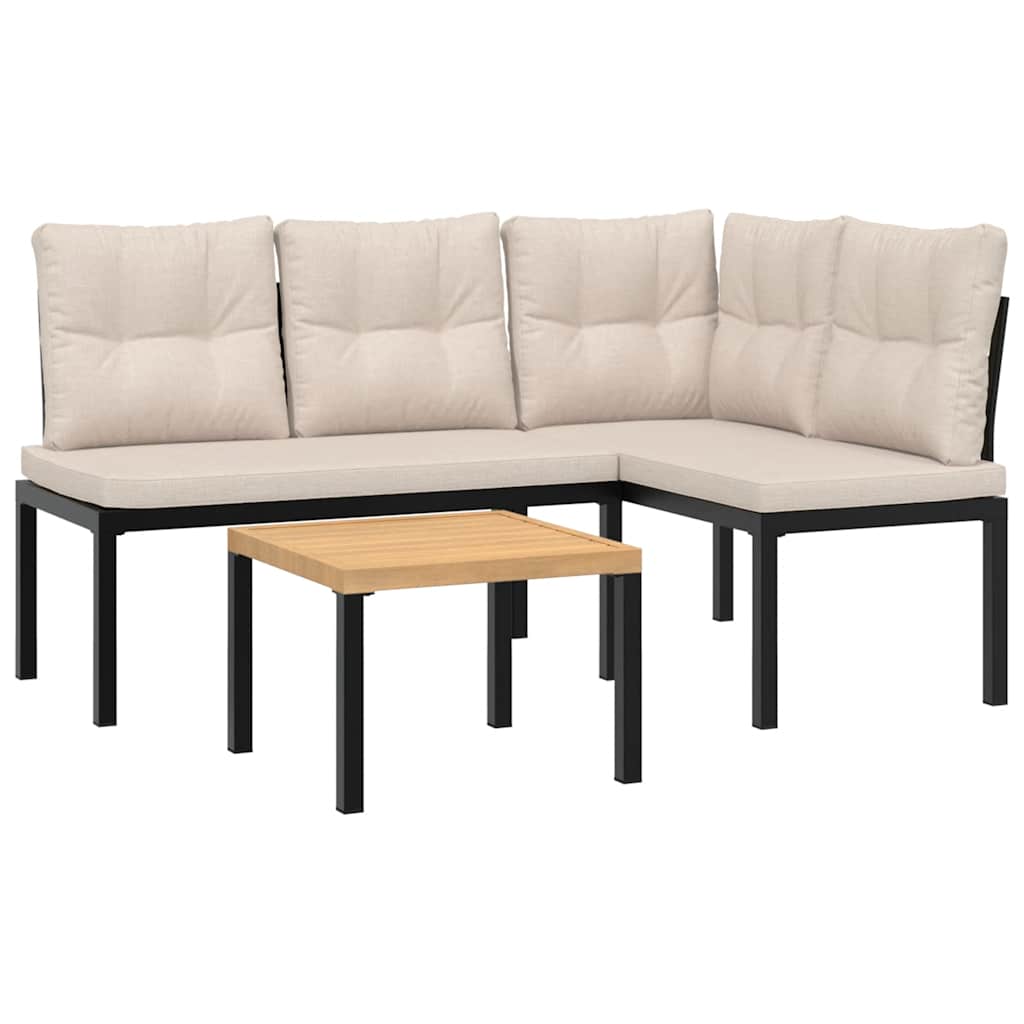 Garden Bench Set with Cushions 3 pcs Black Powder-coated Steel