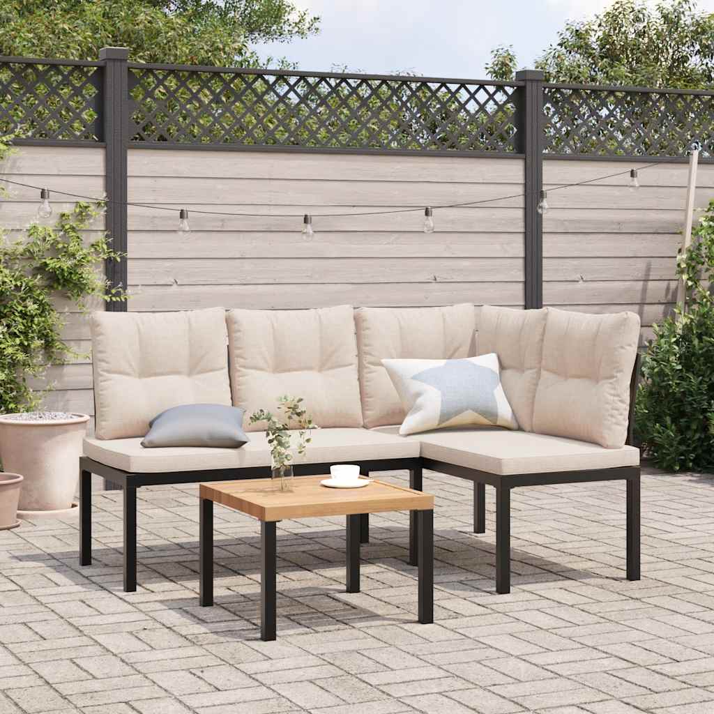 Garden Bench Set with Cushions 3 pcs Black Powder-coated Steel