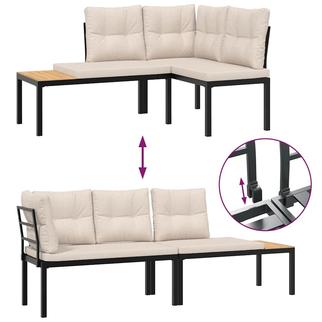 7 Piece Garden Sofa Set with Cushions Black Powder-coated Steel