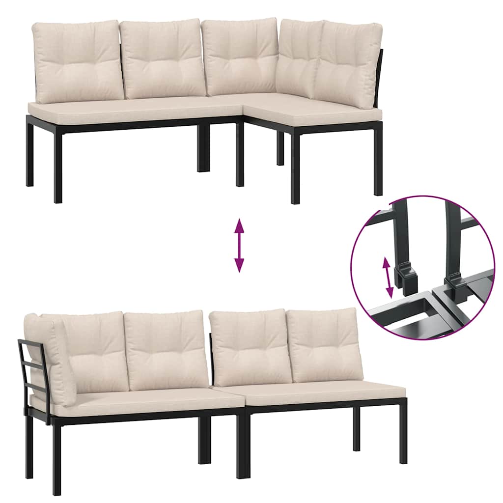 6 Piece Garden Sofa Set with Cushions Black Powder-coated Steel