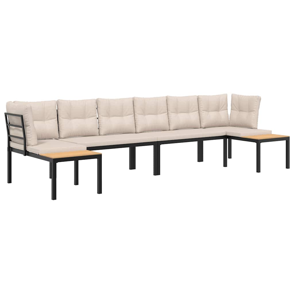 4 Piece Garden Sofa Set with Cushions Black Powder-coated Steel