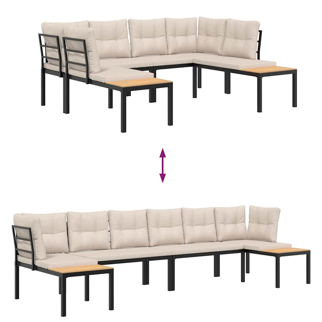 4 Piece Garden Sofa Set with Cushions Black Powder-coated Steel