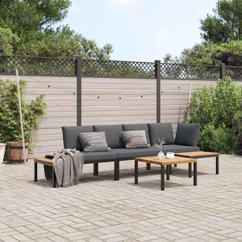4 Piece Garden Sofa Set with Cushions Black Aluminium