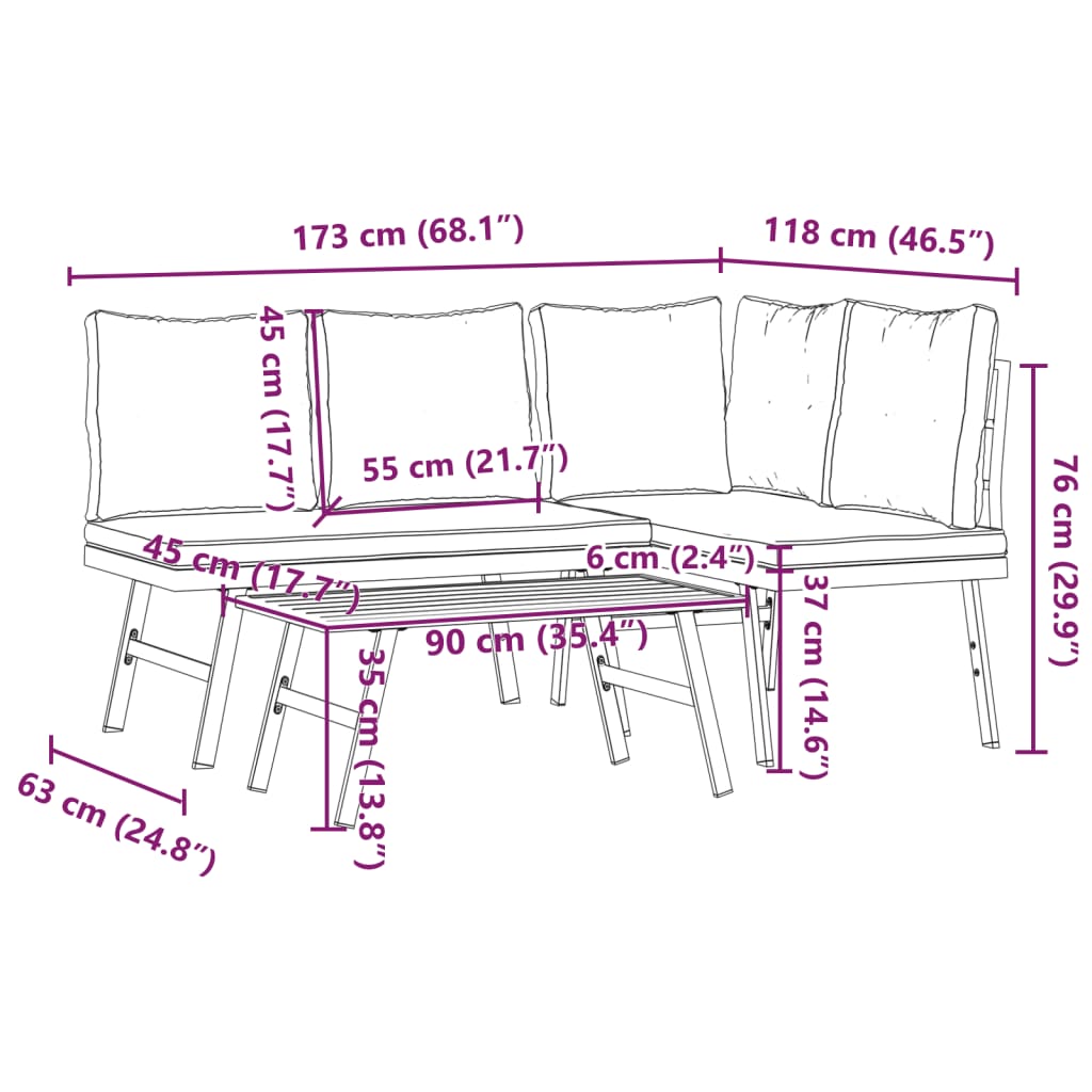 3 Piece Garden Bench Set with Cushions Black Powder-coated Steel