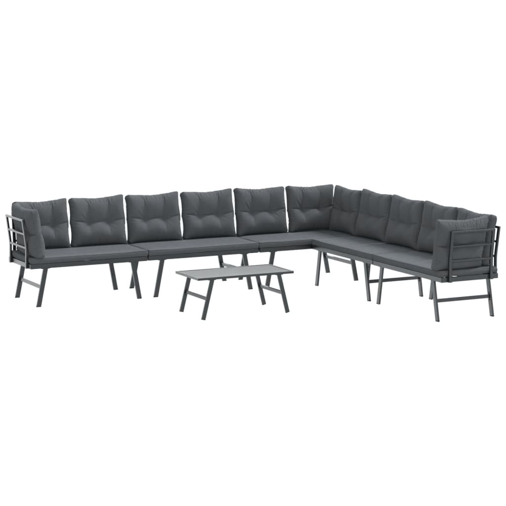 5 Piece Garden Bench Set with Cushions Black Powder-coated Steel