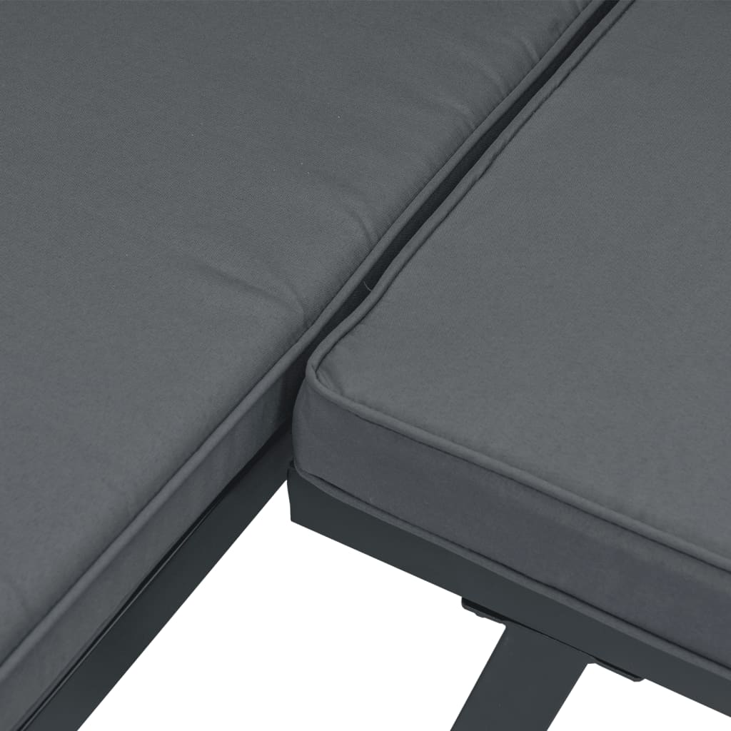 5 Piece Garden Bench Set with Cushions Black Powder-coated Steel