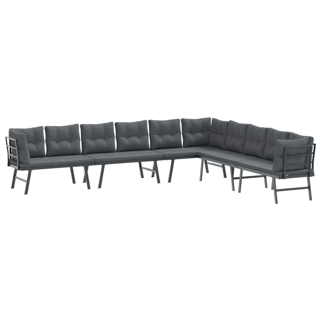 4 Piece Garden Benches with Cushions Black Powder-coated Steel