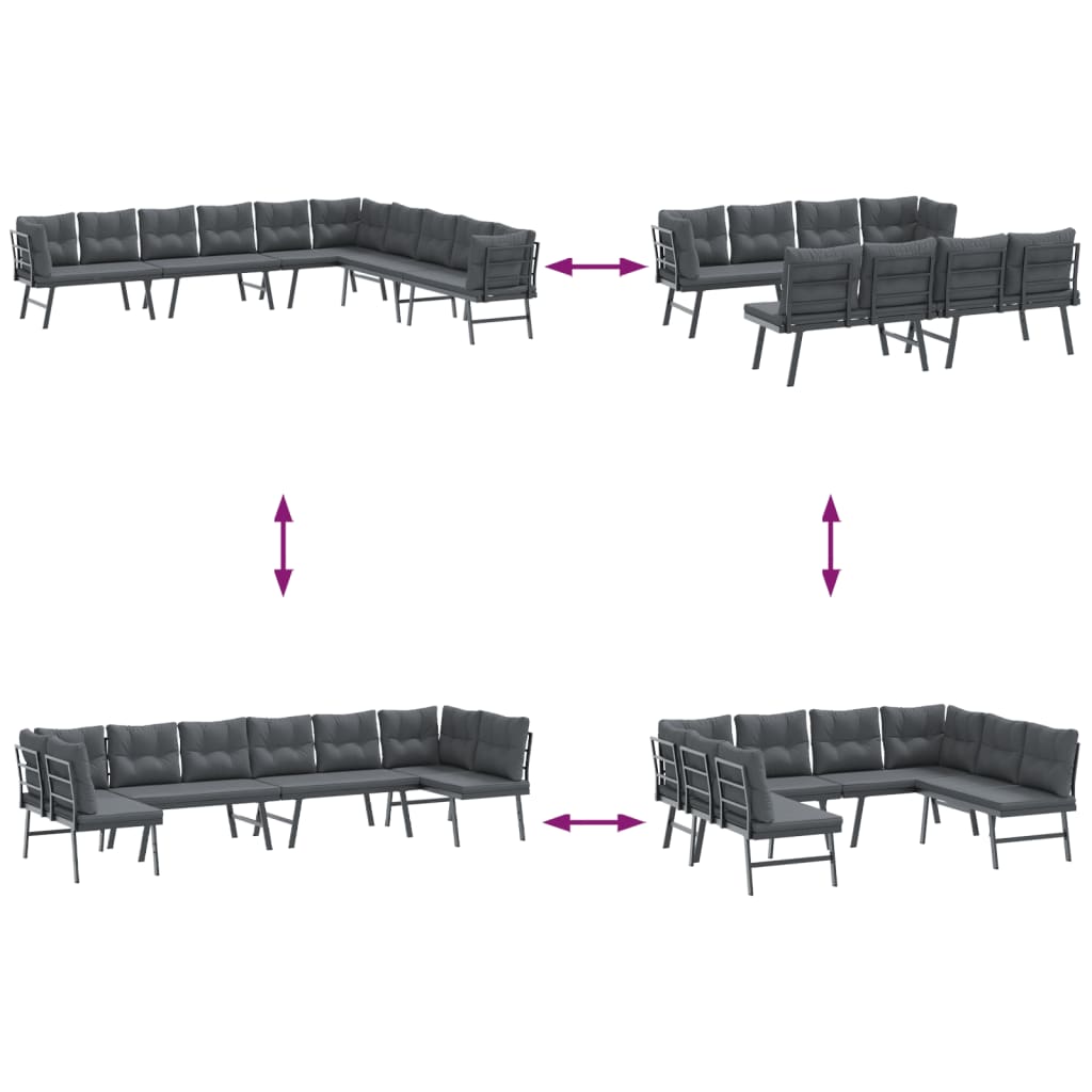 4 Piece Garden Benches with Cushions Black Powder-coated Steel