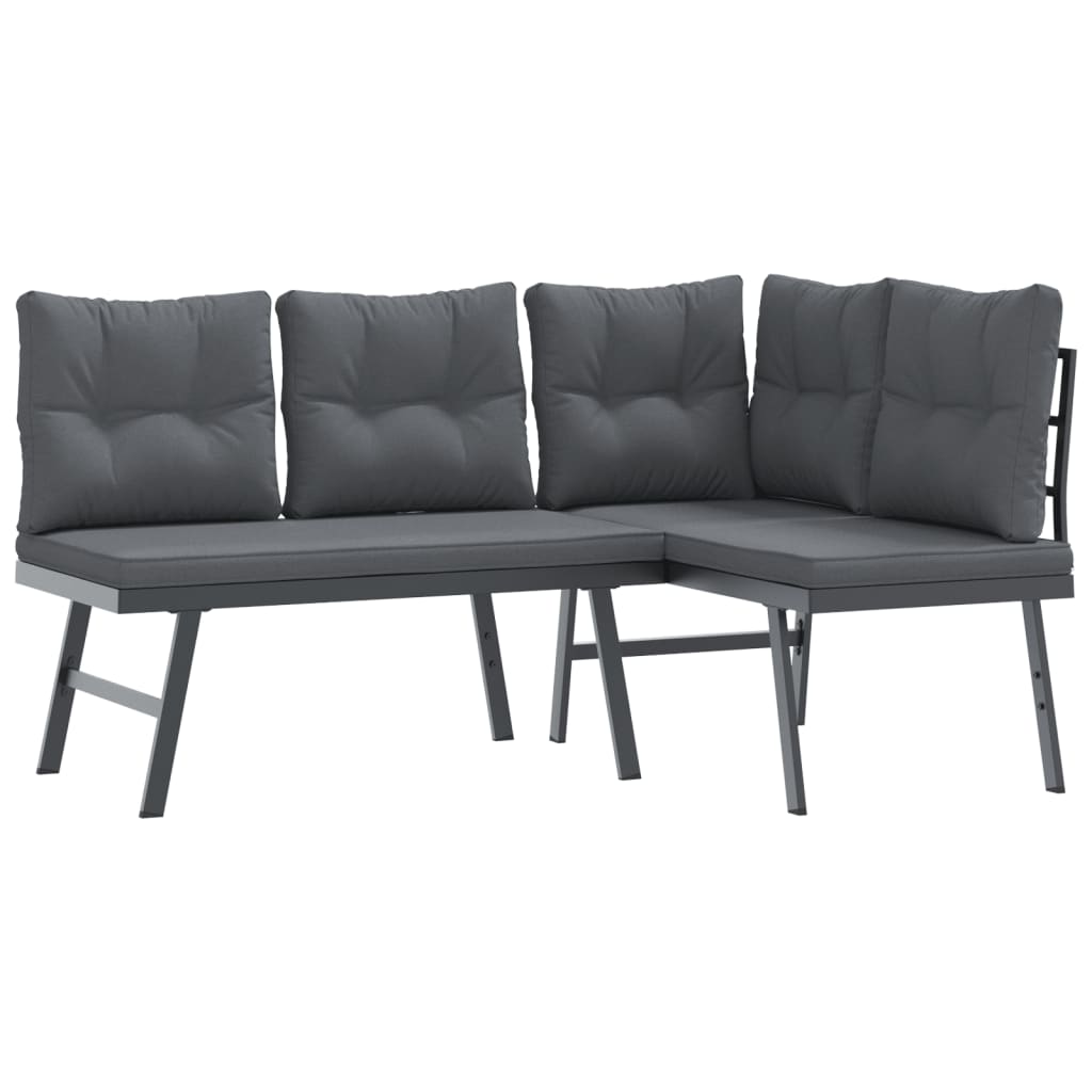 5 Piece Garden Bench Set with Cushions Black Powder-coated Steel