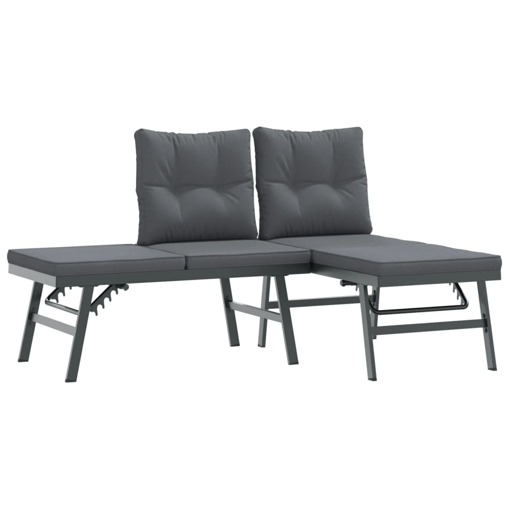 5 Piece Garden Bench Set with Cushions Black Powder-coated Steel