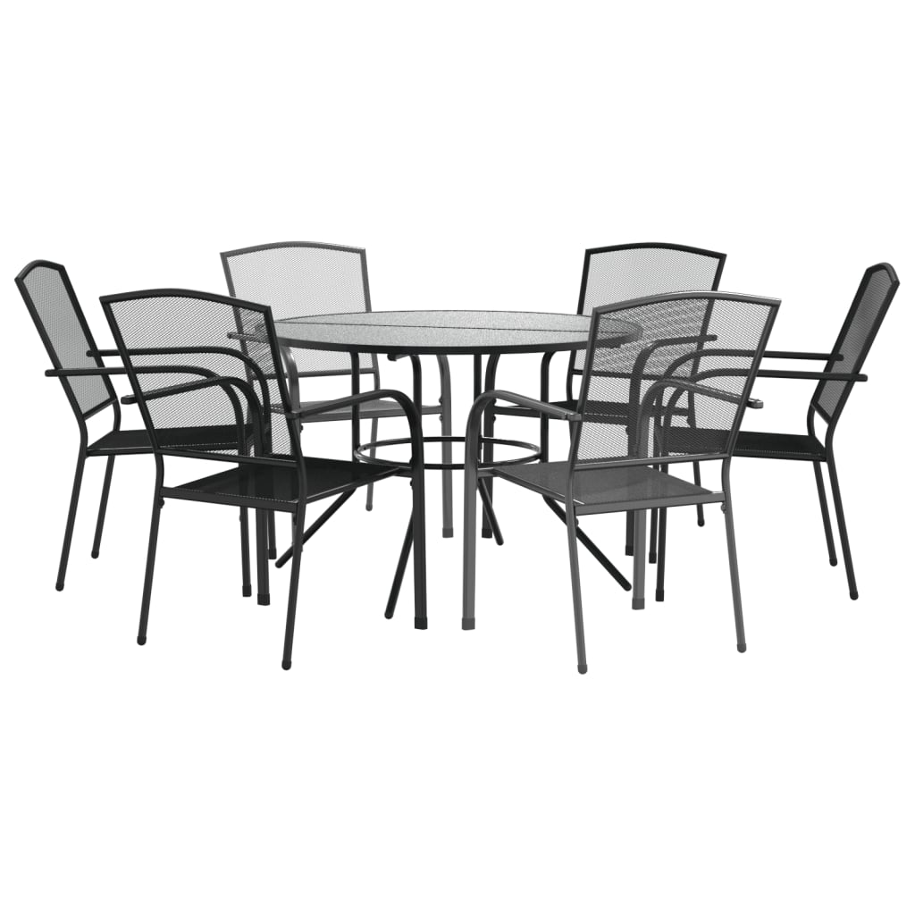 Stackable Garden Chair Set 7 Piece Anthracite Powder-coated Steel