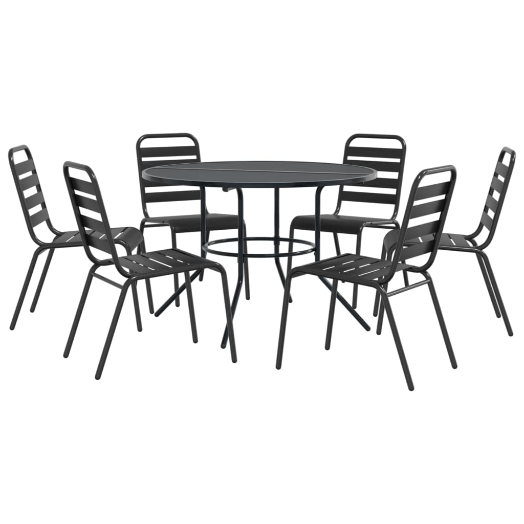 Stackable Garden Chair Set 7 Piece Anthracite Powder-coated Steel