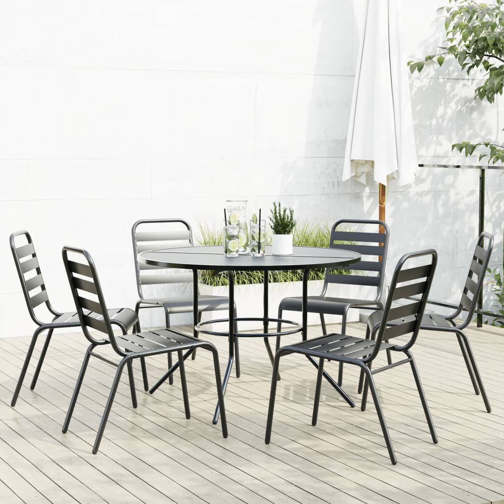 Stackable Garden Chair Set 7 Piece Anthracite Powder-coated Steel
