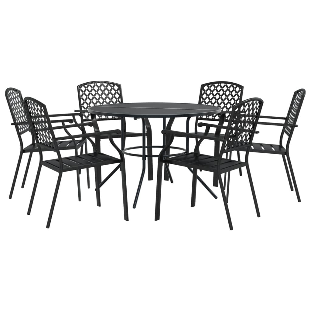 Stackable Garden Chair Set 7 Piece Anthracite Powder-coated Steel