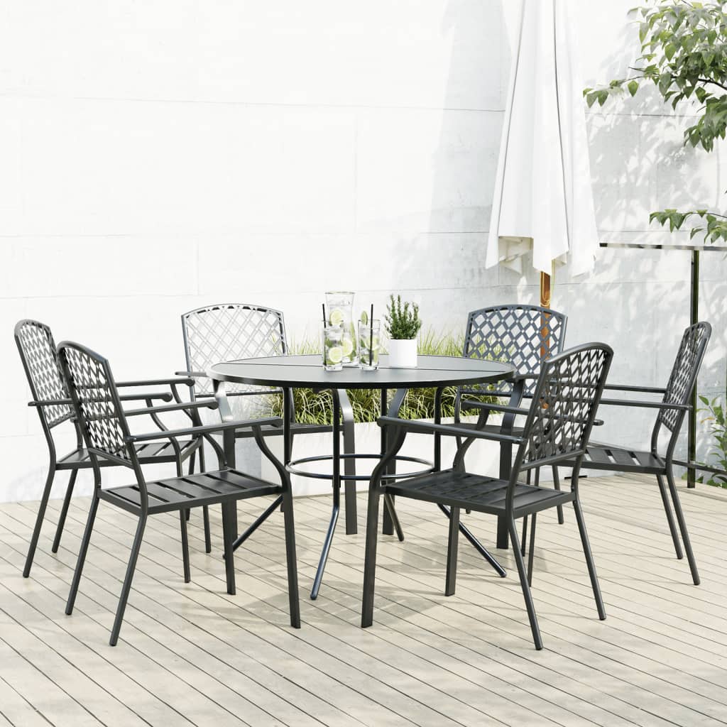 Stackable Garden Chair Set 7 Piece Anthracite Powder-coated Steel