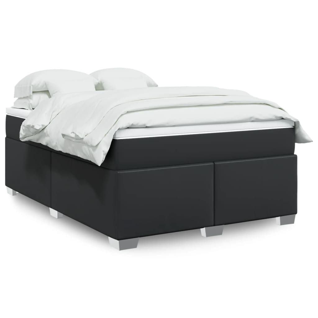Box Spring Bed with Mattress Black Full Faux Leather