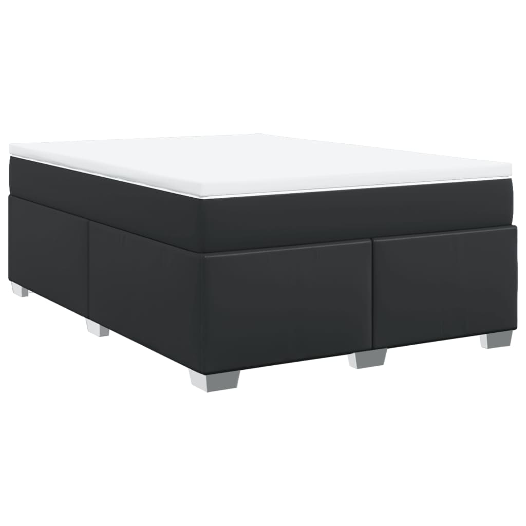 Box Spring Bed with Mattress Black Full Faux Leather