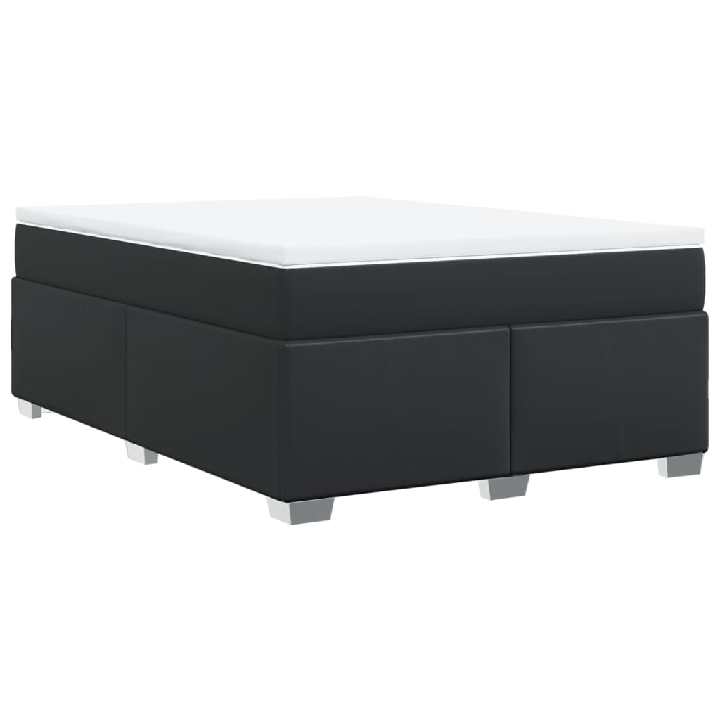 Box Spring Bed with Mattress Black Full Faux Leather