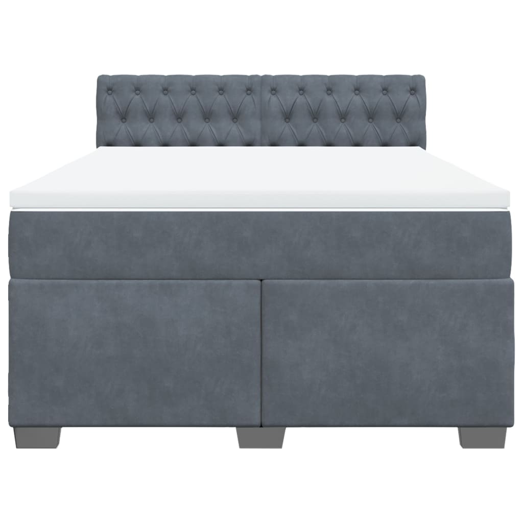 Box Spring Bed with Mattress Dark Grey Queen Velvet