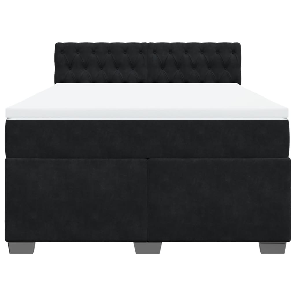 Box Spring Bed with Mattress Black Queen Velvet