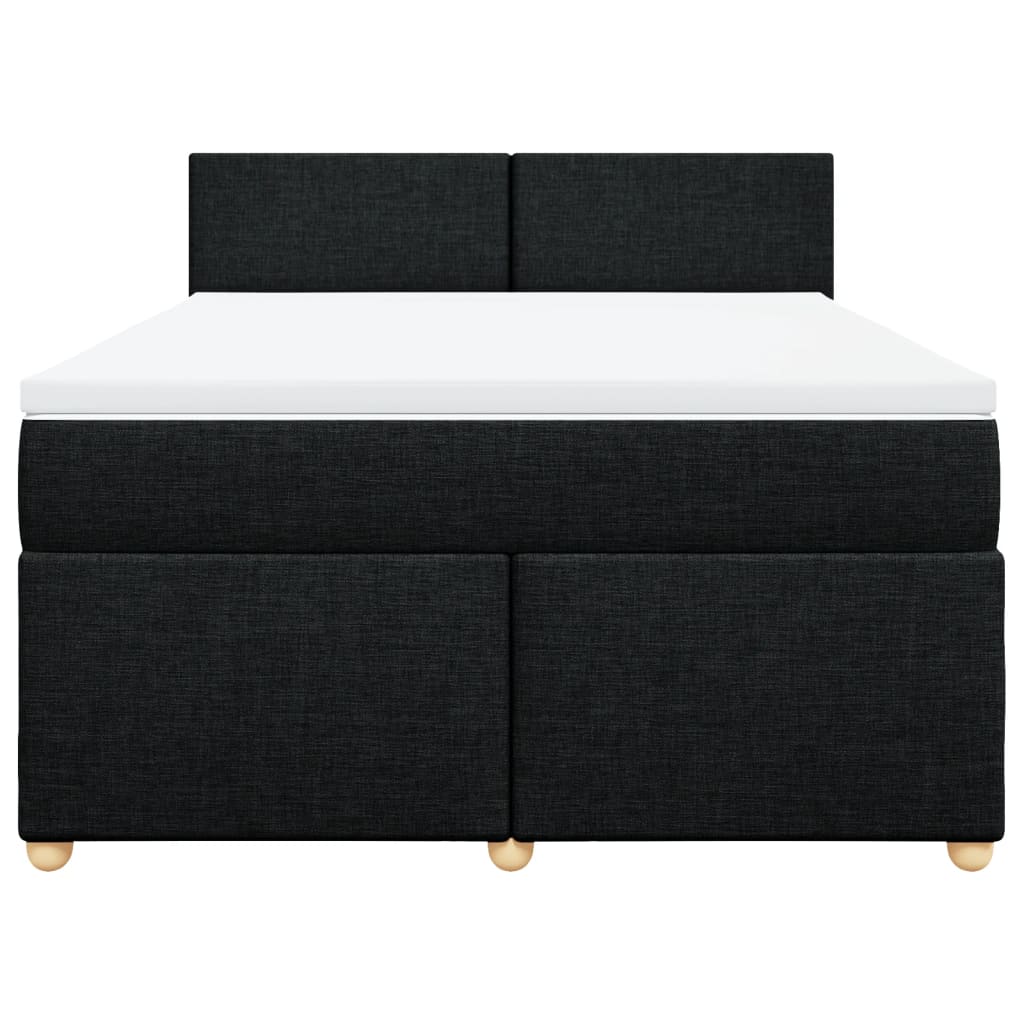 Box Spring Bed with Mattress Black Queen Fabric