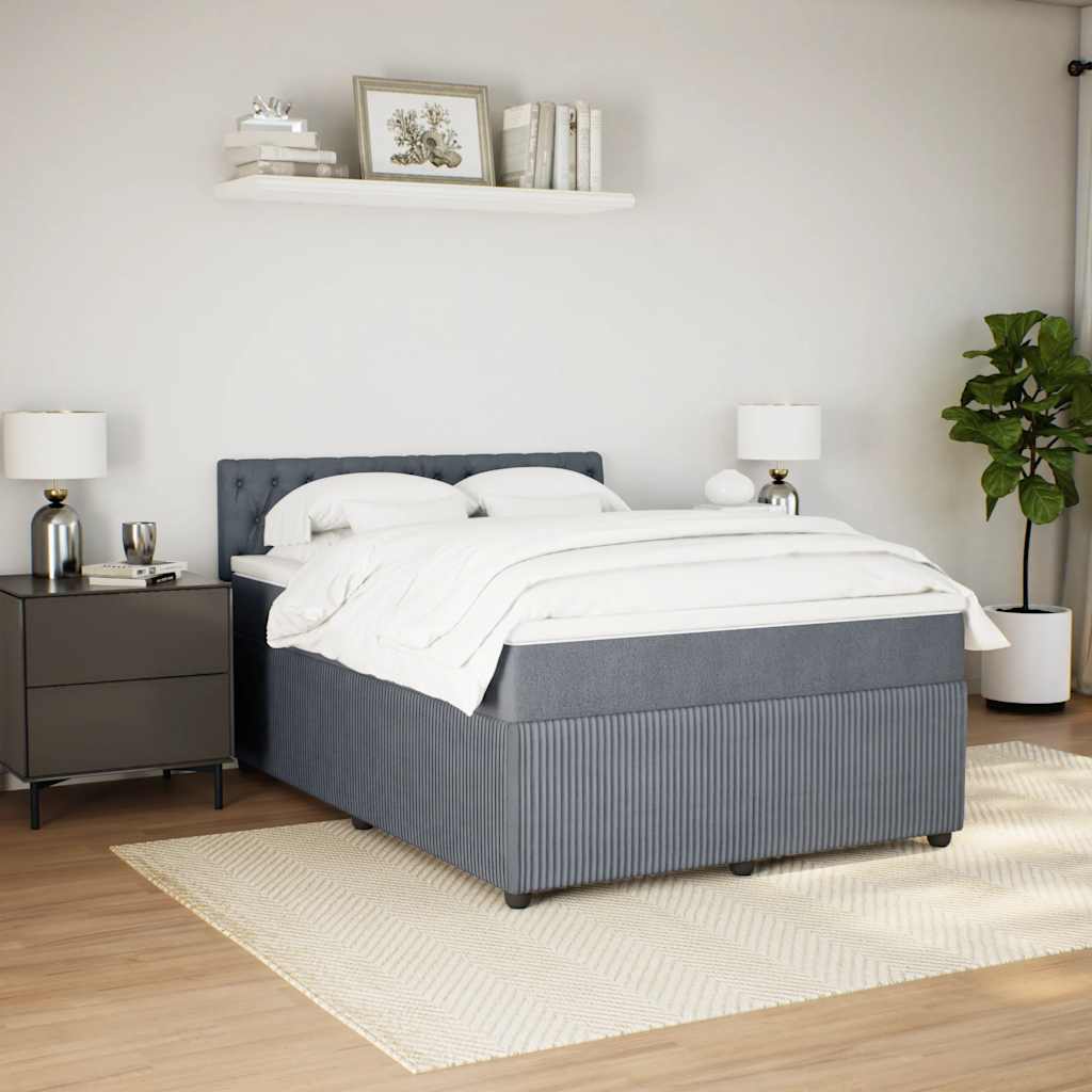 Box Spring Bed with Mattress Dark Grey Double Fabric
